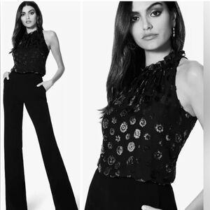 NWT! Ramy Brook Leona Floral Burnout Blouson Wide Leg Jumpsuit in Black Size 12